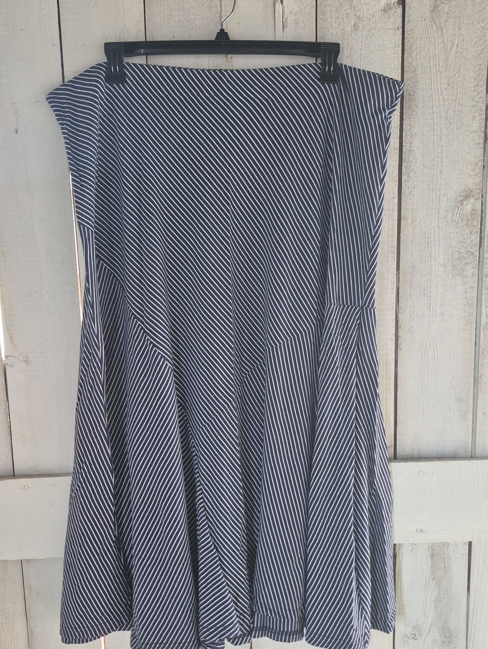 Chaps Navy and White Striped Midi Skirt